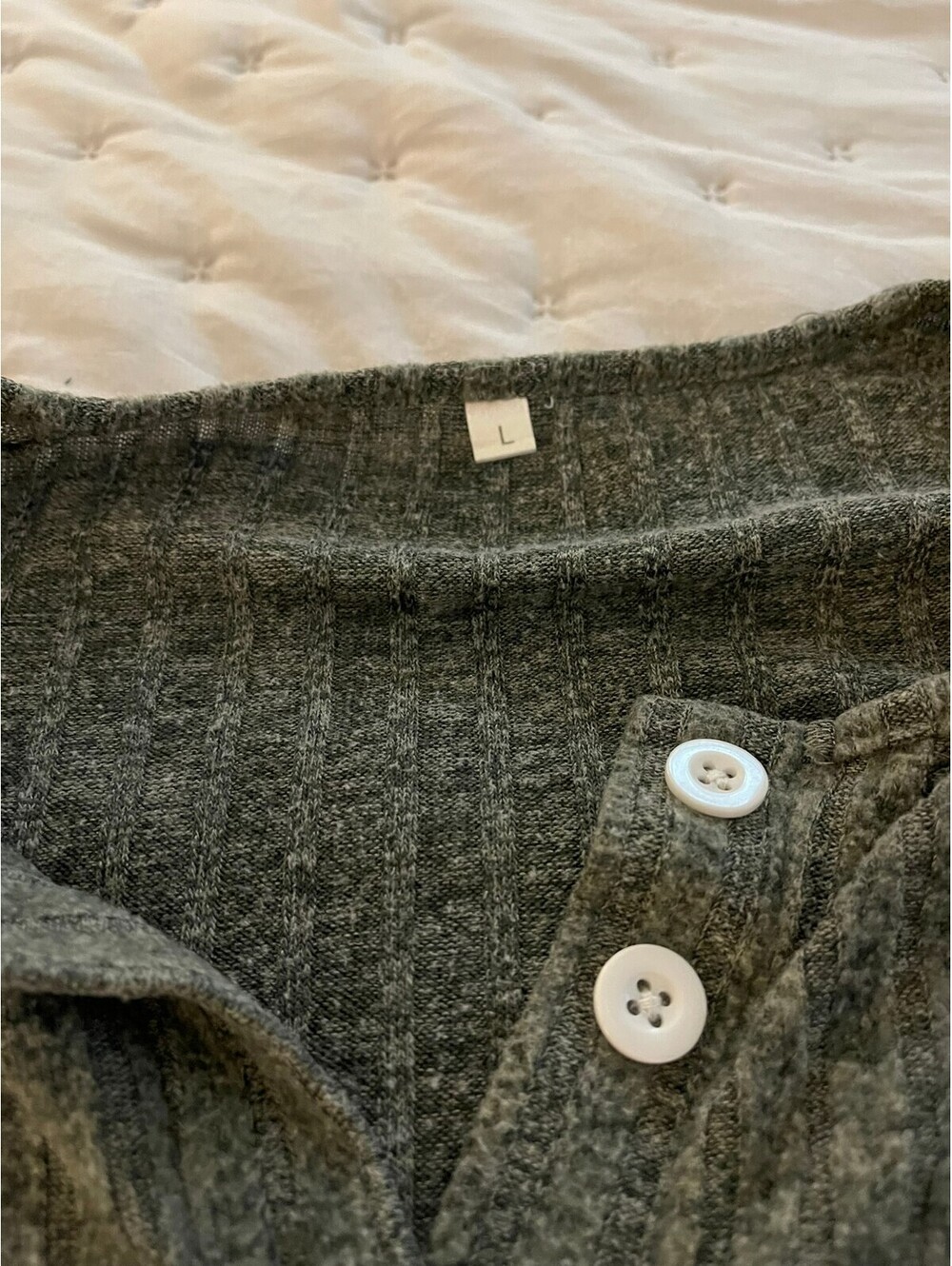Heather Green Ribbed Henley and Jogger Lounge Set (Large) - Picture 4 of 10